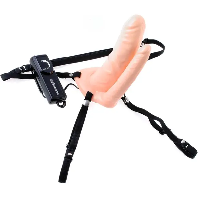 Двойной страпон с вибрацией Double Penetrator Vibrating Hollow Strap-On - 18 см - Fetish Fantasy Series. Фотография 5.