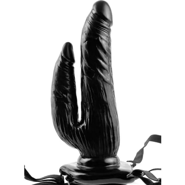 Чёрный страпон с вибрацией Dual Penetrator - 17 см - Fetish Fantasy Series. Фотография 4.