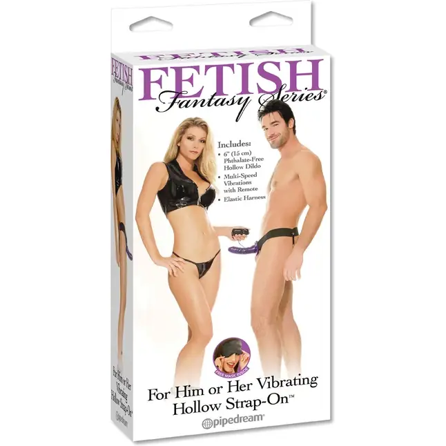 Полый фиолетовый универсальный страпон с вибрацией For Him or Her Vibrating Hollow Strap-On - 15 см - Fetish Fantasy Series