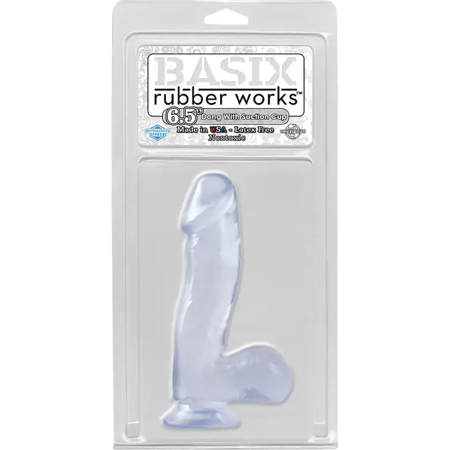 Прозрачный фаллоимитатор c мошонкой 6.5 Dong with Suction Cup - 17,8 см - Basix Rubber Works. Фотография 2.