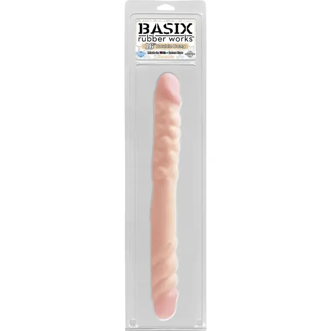 Телесный двусторонний фаллоимитатор BASIX 16 Double Dong - 38,5 см - Basix Rubber Works. Фотография 2.