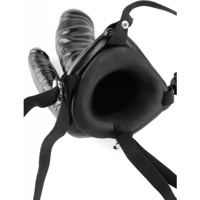 Чёрный страпон Double Penetrator Vibrating Hollow Strap-On - Fetish Fantasy Series. Фотография 4.