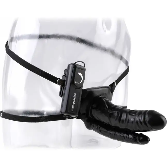 Чёрный страпон Double Penetrator Vibrating Hollow Strap-On - Fetish Fantasy Series