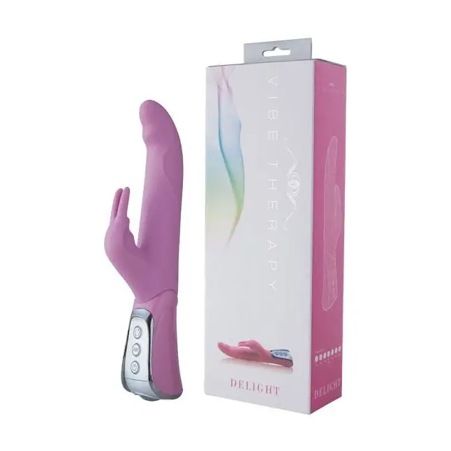 Розовый вибратор VIBE THERAPY DELIGHT с клиторальным стимулятором и вращением ствола - 23,5 см. Фотография 2.