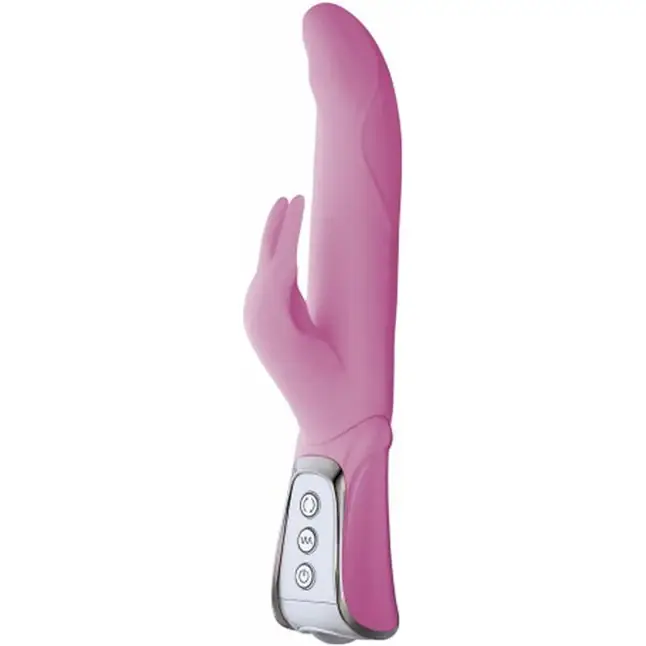Розовый вибратор VIBE THERAPY DELIGHT с клиторальным стимулятором и вращением ствола - 23,5 см