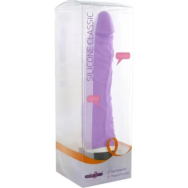 Сиреневый силиконовый вибратор CLASSIC SLIM - 21 см - Premium Range. Фотография 2.