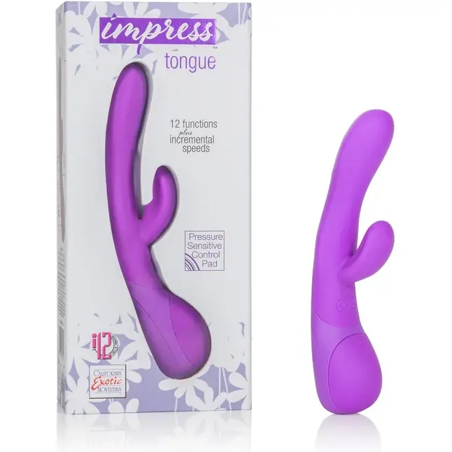 Фиолетовый вибромассажер Impress Tongue со стимуляцией клитора - 18 см - Impress