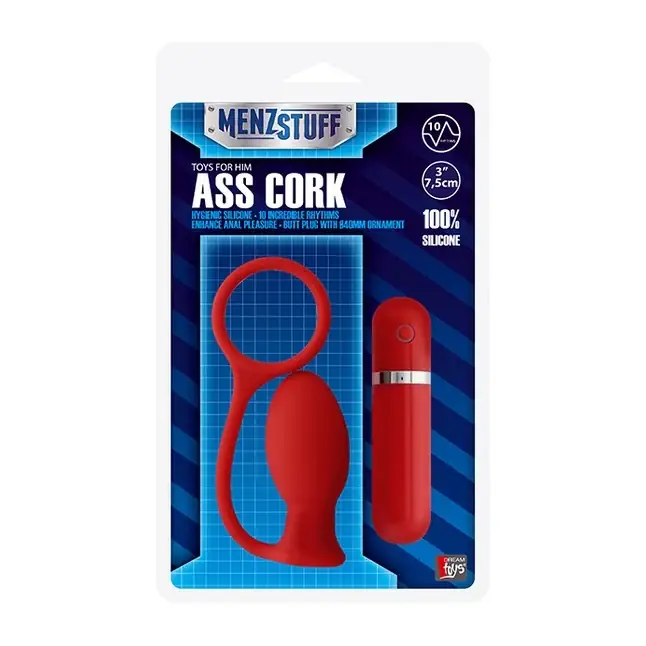 Красная вибровтулка MENZSTUFF ASS CORK SMALL - 7,5 см. - MenzStuff