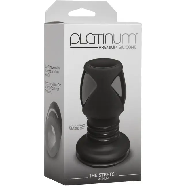 Чёрная анальная пробка с отверстием The Stretch Medium - 10,7 см - Platinum Premium Silicone. Фотография 2.