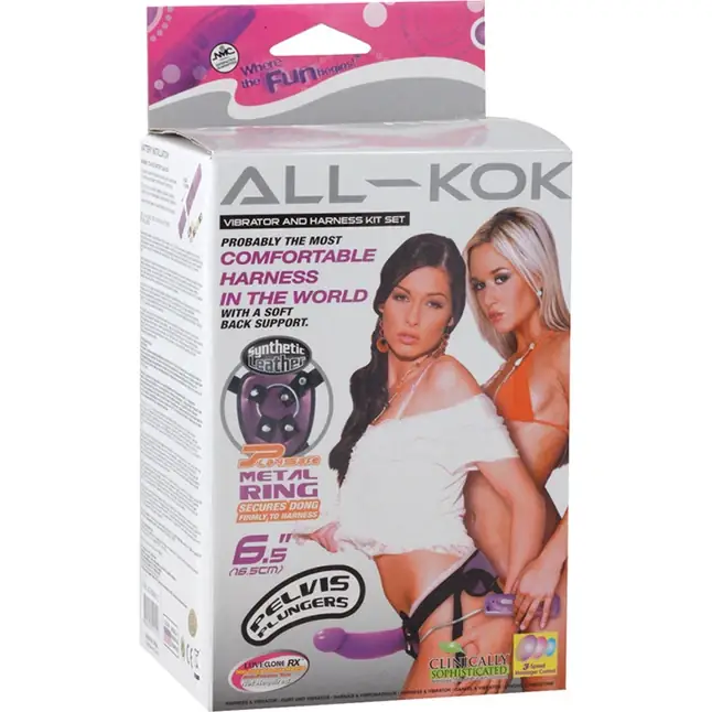 Фиолетовый поясной виброфаллос ALL KOK - 16,5 см. Фотография 2.