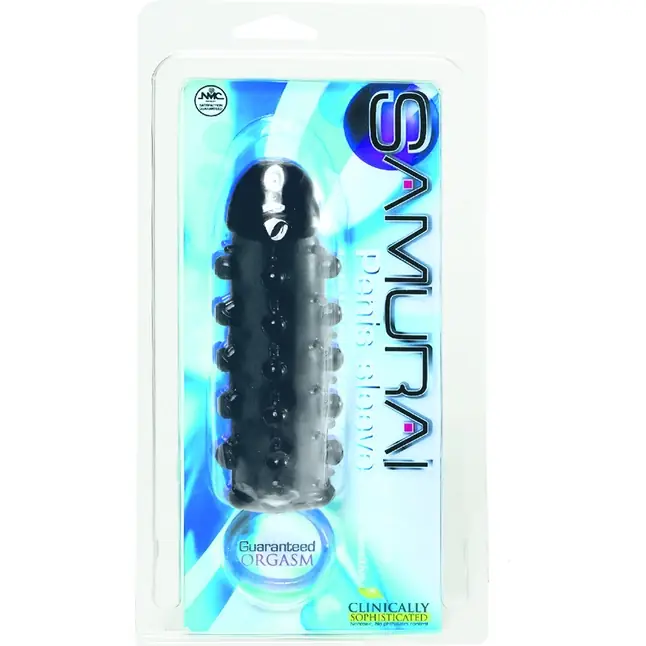 Дымчатая стимулирующая насадка с закрытой головкой SAMURAI PENIS SLEEVE BLACK - 14,5 см. Фотография 2.