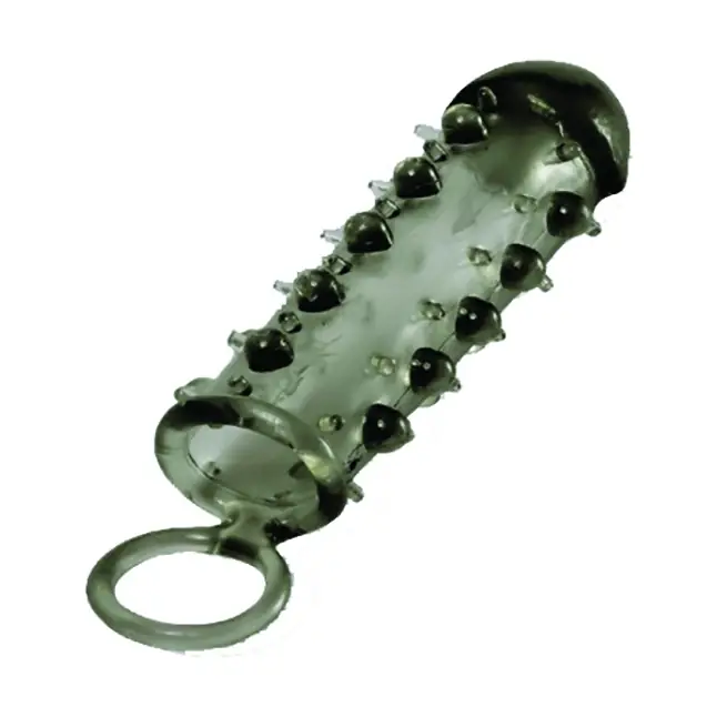 Дымчатая стимулирующая насадка с закрытой головкой SAMURAI PENIS SLEEVE BLACK - 14,5 см
