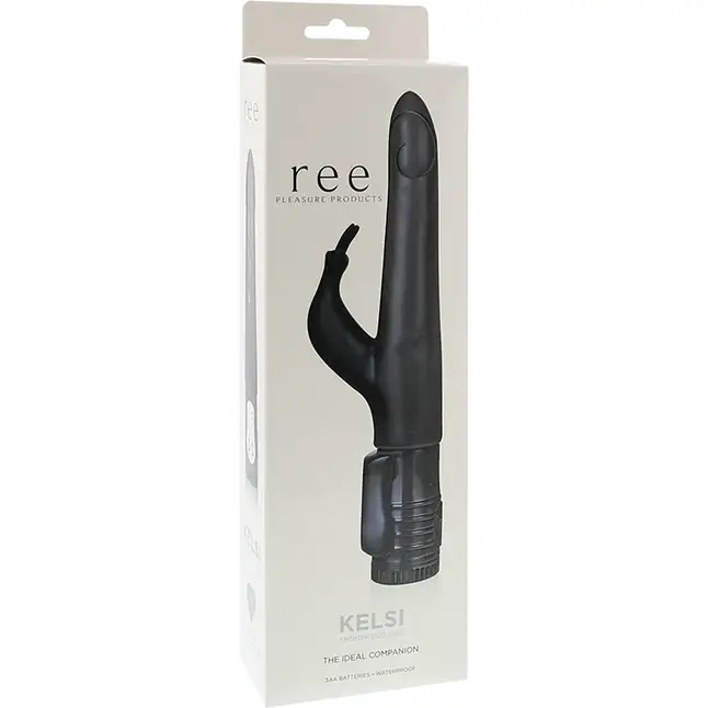 Чёрный вибратор с клиторальным стимулятором Kelsi - 18,5 см. Фотография 2.
