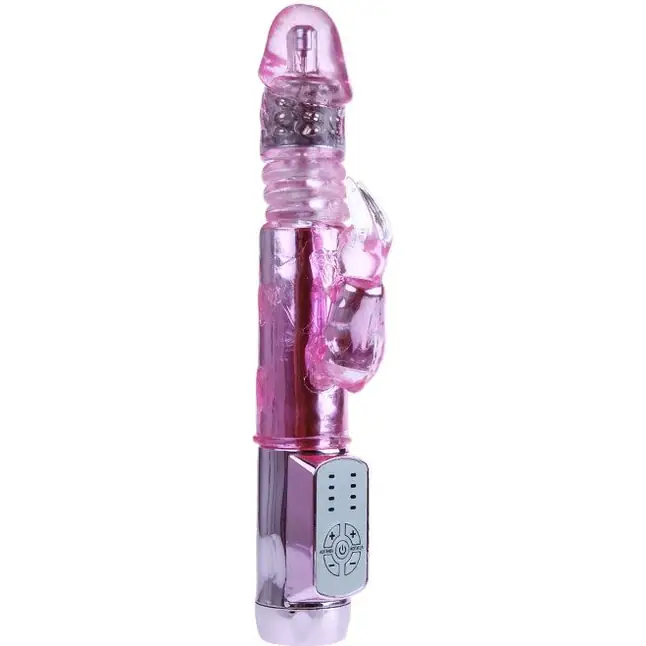 Розовый вибратор-зайчик Throbbing Bunny с ротацией головки и возвратно-поступательным движением - 24,5 см. Фотография 2.
