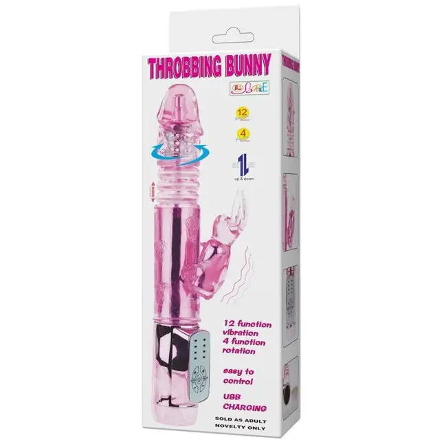 Розовый вибратор-зайчик Throbbing Bunny с ротацией головки и возвратно-поступательным движением - 24,5 см. Фотография 11.