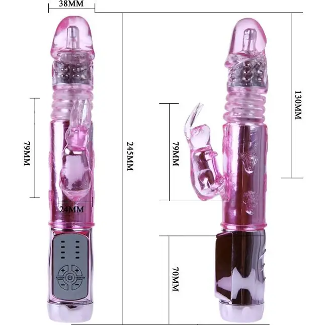 Розовый вибратор-зайчик Throbbing Bunny с ротацией головки и возвратно-поступательным движением - 24,5 см. Фотография 7.