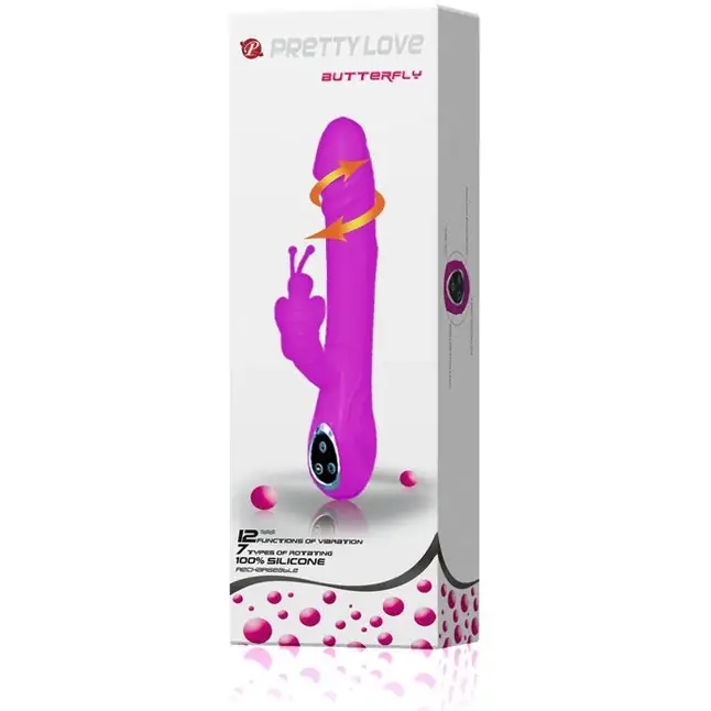 Перезаряжаемый хай-тек вибратор Butterfly с ротацией головки - 26 см - Pretty Love. Фотография 6.