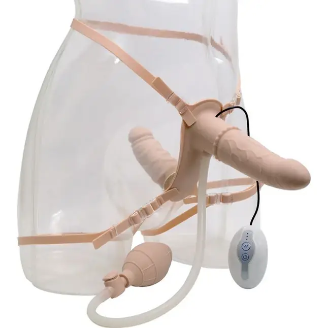 Женский страпон DOUBLE VIBRATING STRAP-ON с вагинальной пробкой - 17 см - Premium Range