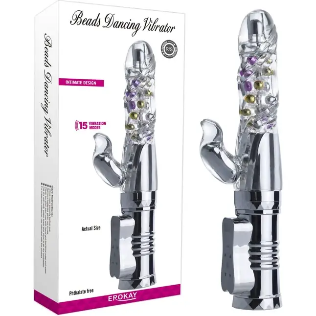 Серебристый вибратор Beads Dancing Silver - 27,5 см