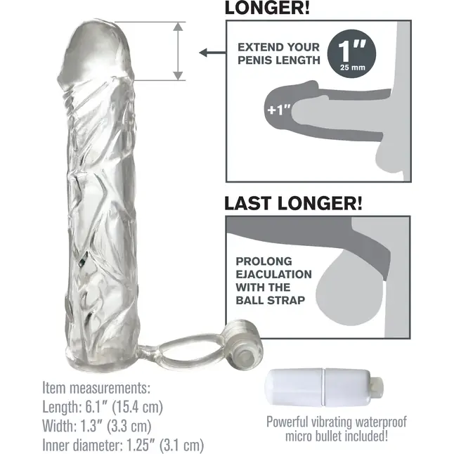 Удлиняющая насадка VIBRATING SUPER SLEEVE из прозрачного материала - 16 см - Fantasy X-tensions. Фотография 3.