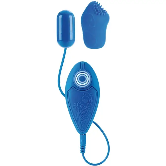 Синее виброяйцо POSH 10 FUNCTION PLEASURE PACK со съемной насадкой - Posh