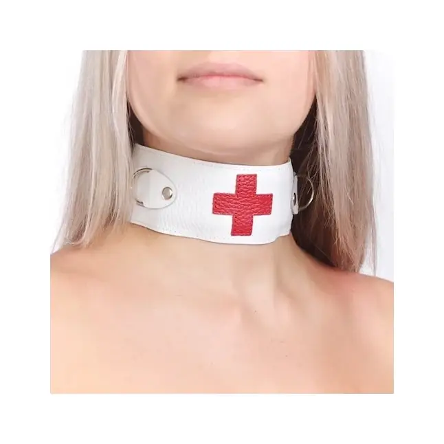 Ошейник с кольцами и красным крестом - BDSM accessories
