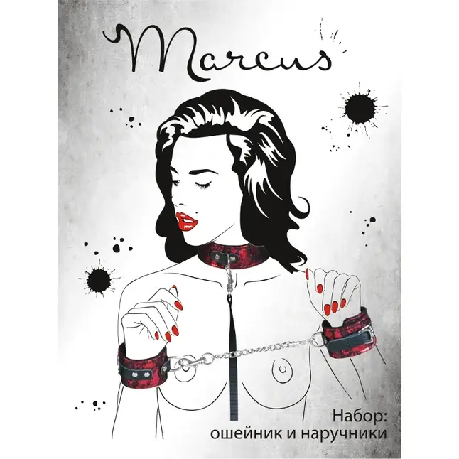Кружевной набор красного цвета: ошейник и наручники - Marcus. Фотография 3.