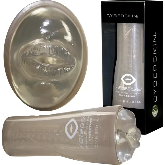 Прозрачный мастурбатор-ротик в тубусе Cyberskin Deep Throat с вибрацией - CyberSkin