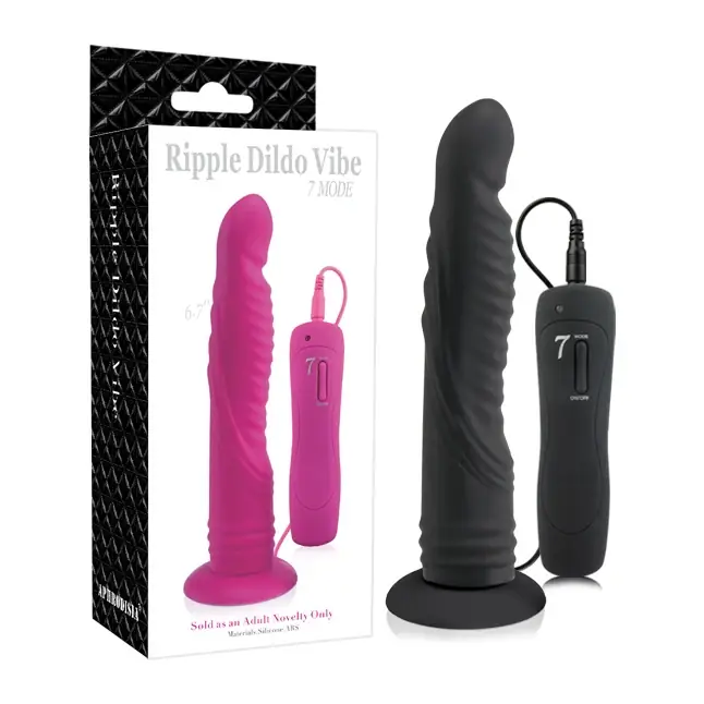 Черный вибратор на присоске 7 Mode Ripple Dildo - 15 см.