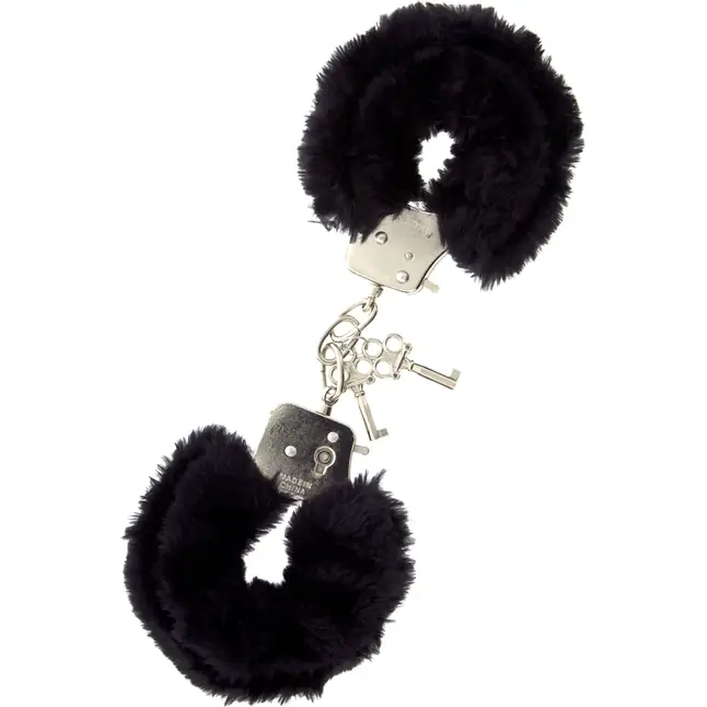 Металлические наручники с чёрной меховой опушкой Metal Handcuffs With Plush
