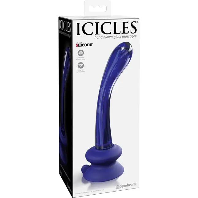 Синий стеклянный стимулятор Icicles №89 с силиконовой присоской - 18 см - Icicles. Фотография 2.