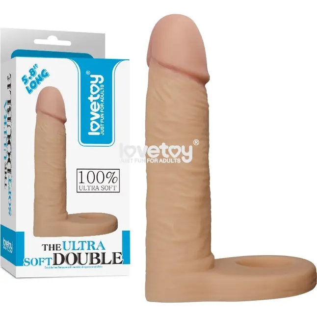 Телесная насадка The Ultra Soft Double для двойного проникновения - 14 см