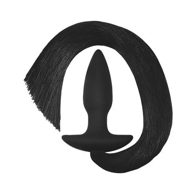 Черная анальная пробка с хвостом Silicone Anal Plug with Pony Tail