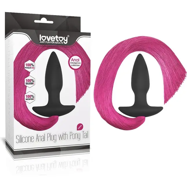 Черная анальная пробка с розовым хвостом Silicone Anal Plug with Pony Tail. Фотография 2.