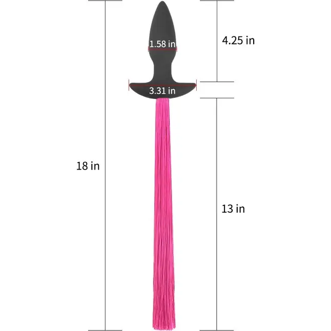 Черная анальная пробка с розовым хвостом Silicone Anal Plug with Pony Tail. Фотография 3.