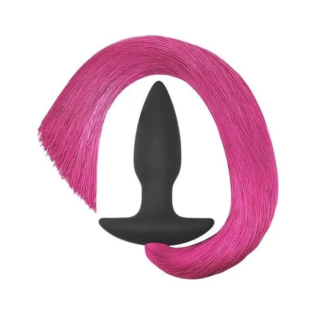 Черная анальная пробка с розовым хвостом Silicone Anal Plug with Pony Tail