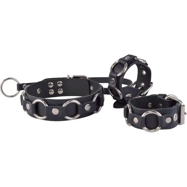 Черные кожаные наручники Властелин колец - BDSM accessories. Фотография 2.