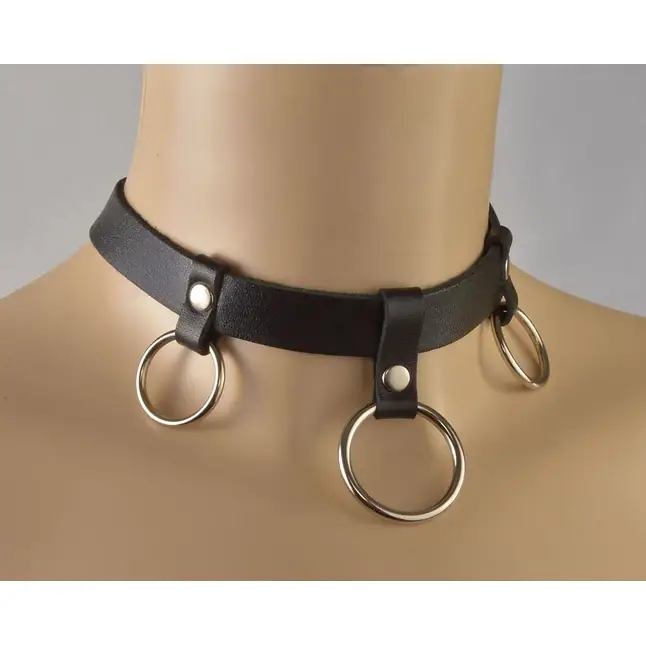 Черный чокер Соло с 3 кольцами - BDSM accessories