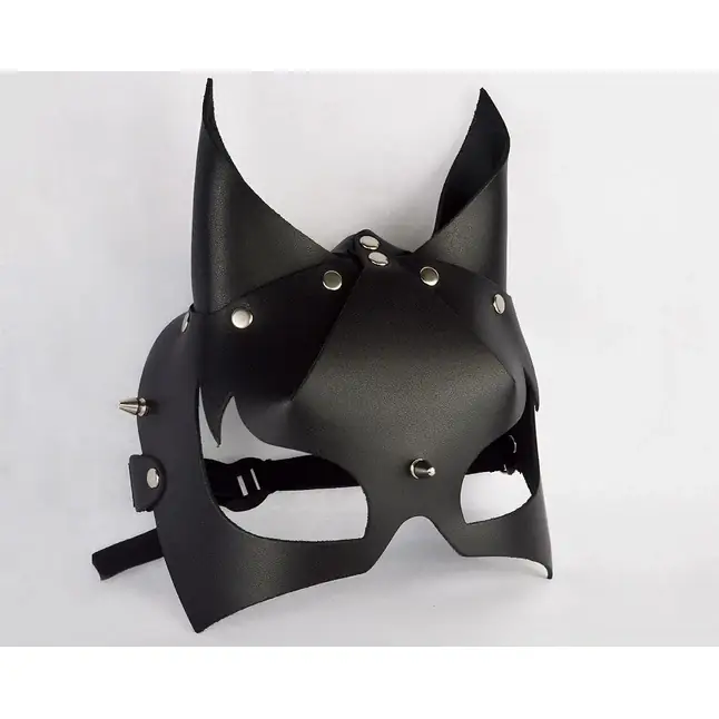Черная кожаная маска Черт - BDSM accessories