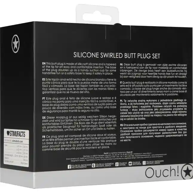 Набор из 3 черных анальных пробок Swirled Butt Plug Set - Ouch!. Фотография 7.
