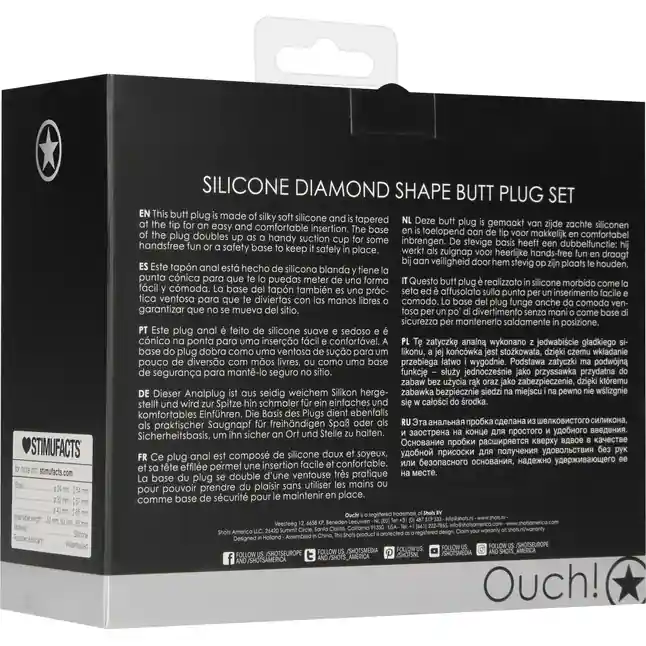 Набор из 3 черных анальных пробок Diamond Shape Butt Plug Set - Ouch!. Фотография 7.