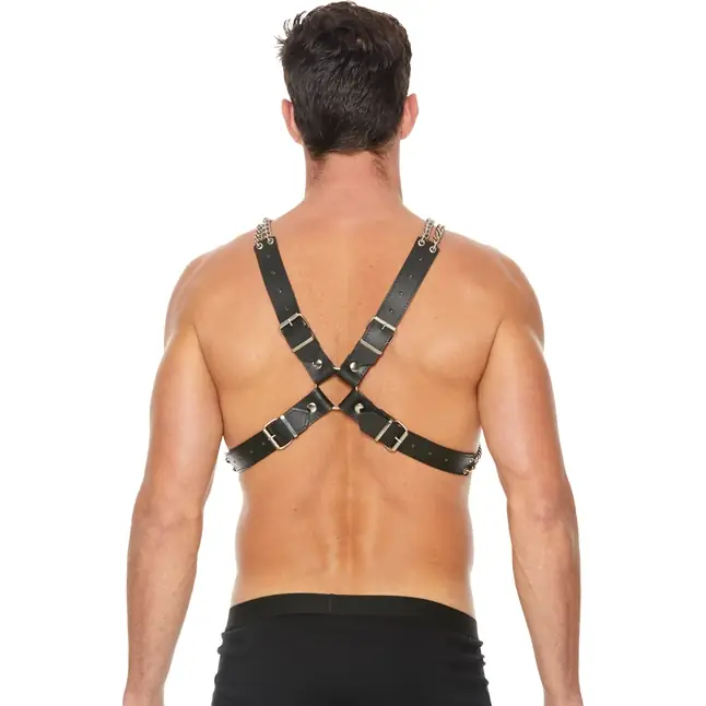 Черная мужская портупея Chain And Chain Harness - Ouch!. Фотография 4.