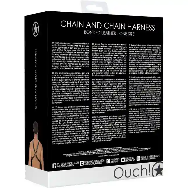 Черная мужская портупея Chain And Chain Harness - Ouch!. Фотография 6.
