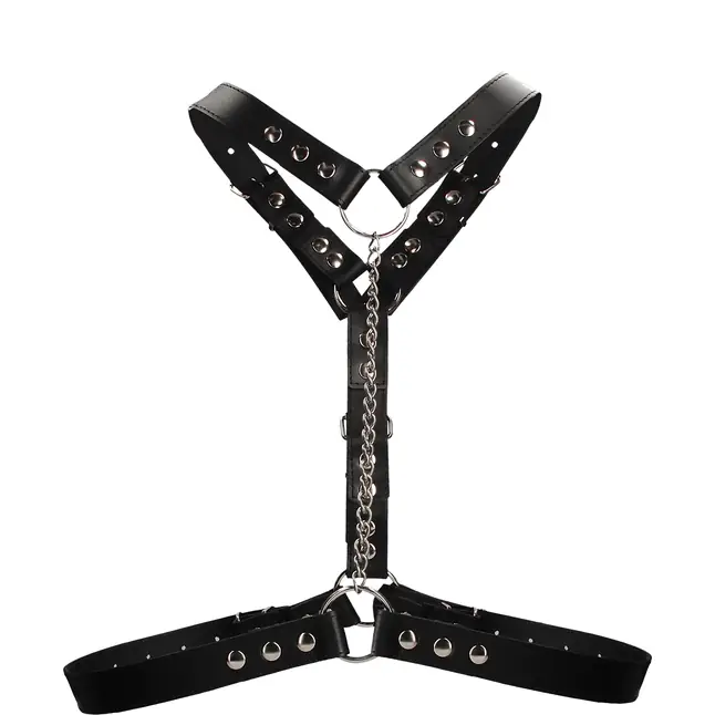 Черная мужская портупея Twisted Bit Black Leather Harness - Ouch!. Фотография 2.