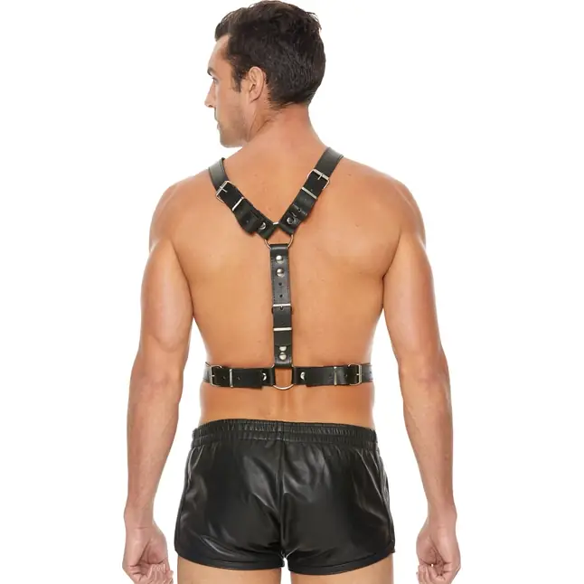 Черная мужская портупея Twisted Bit Black Leather Harness - Ouch!. Фотография 4.