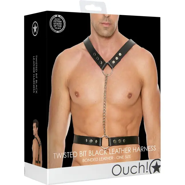Черная мужская портупея Twisted Bit Black Leather Harness - Ouch!. Фотография 5.
