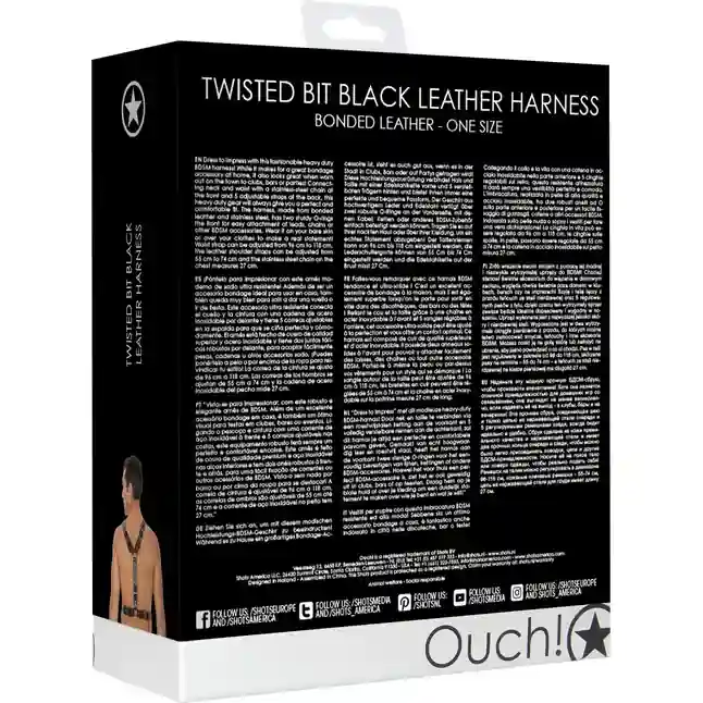 Черная мужская портупея Twisted Bit Black Leather Harness - Ouch!. Фотография 6.