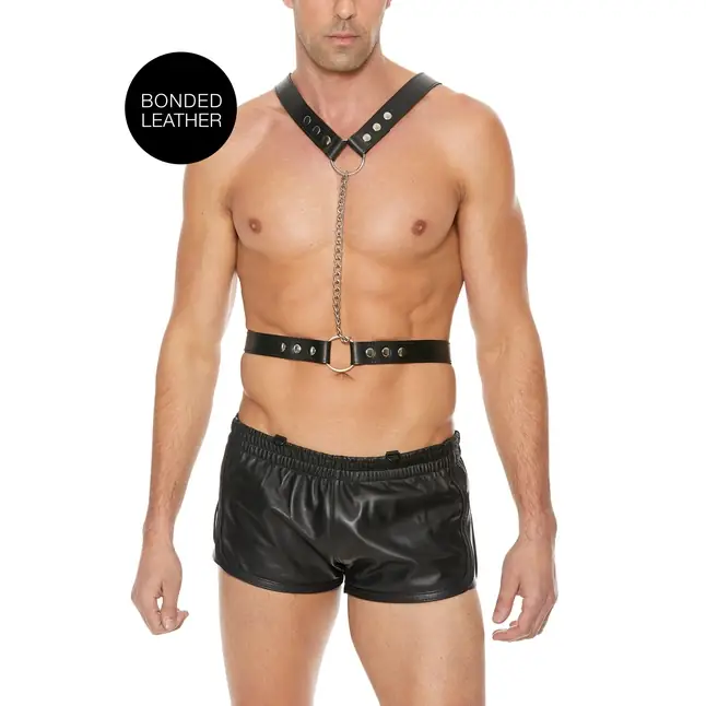 Черная мужская портупея Twisted Bit Black Leather Harness - Ouch!