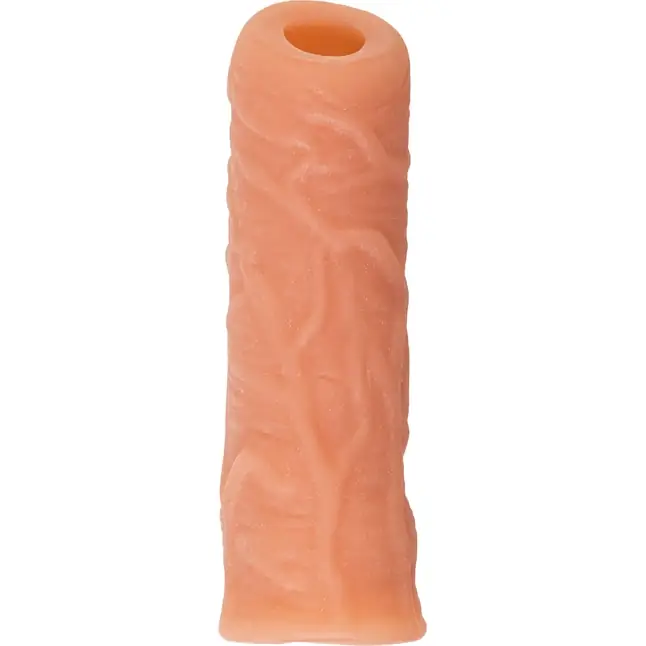 Телесная открытая насадка-реалистик с подхватом мошонки Nude Sleeve L - 14 см. Фотография 4.