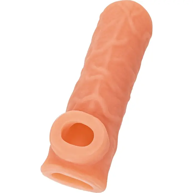 Телесная открытая насадка-реалистик с подхватом мошонки Nude Sleeve L - 14 см. Фотография 6.